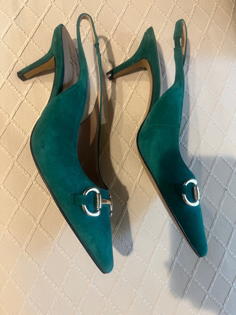 INC International Concepts Green Suede Slingback Pumps with Gold Horsebit - Picture 4 of 4